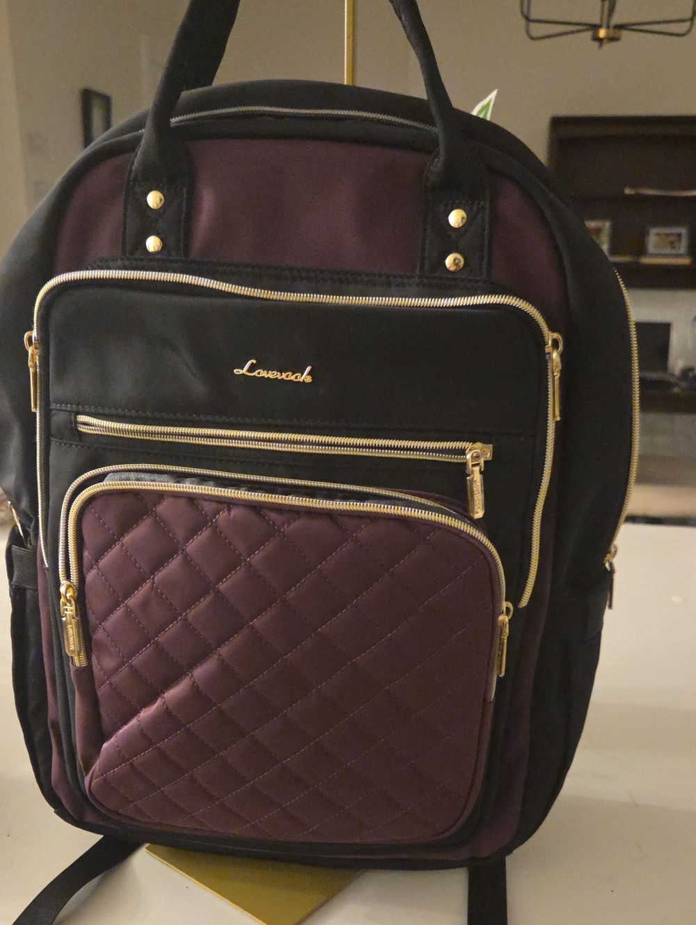 Quilted Purple & Black Women's Backpack